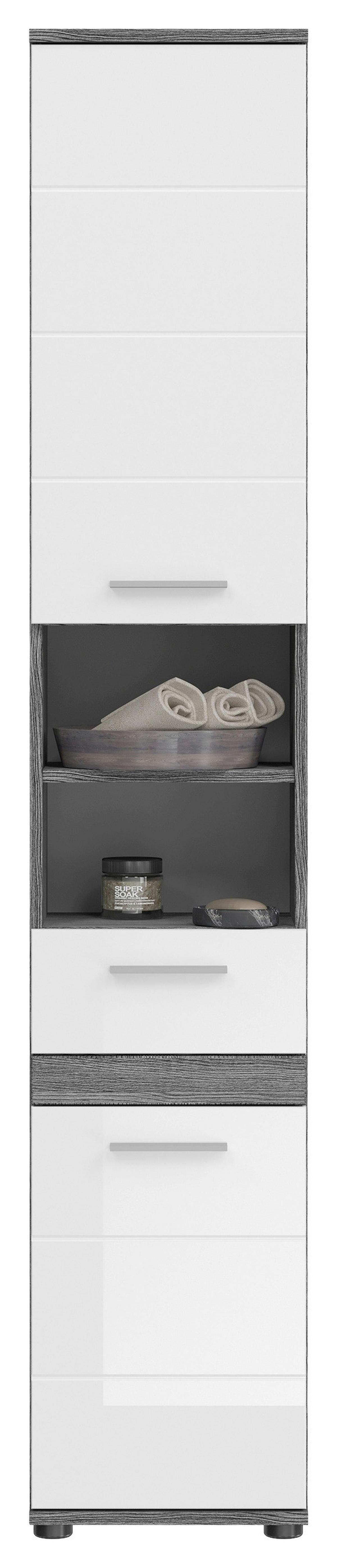 Badezimmer Blake Weiß Hg B: 105 Cm - Weiß Hochglanz/Schwarz, MODERN, Glas/Holzwerkstoff (105cm) - MID.YOU