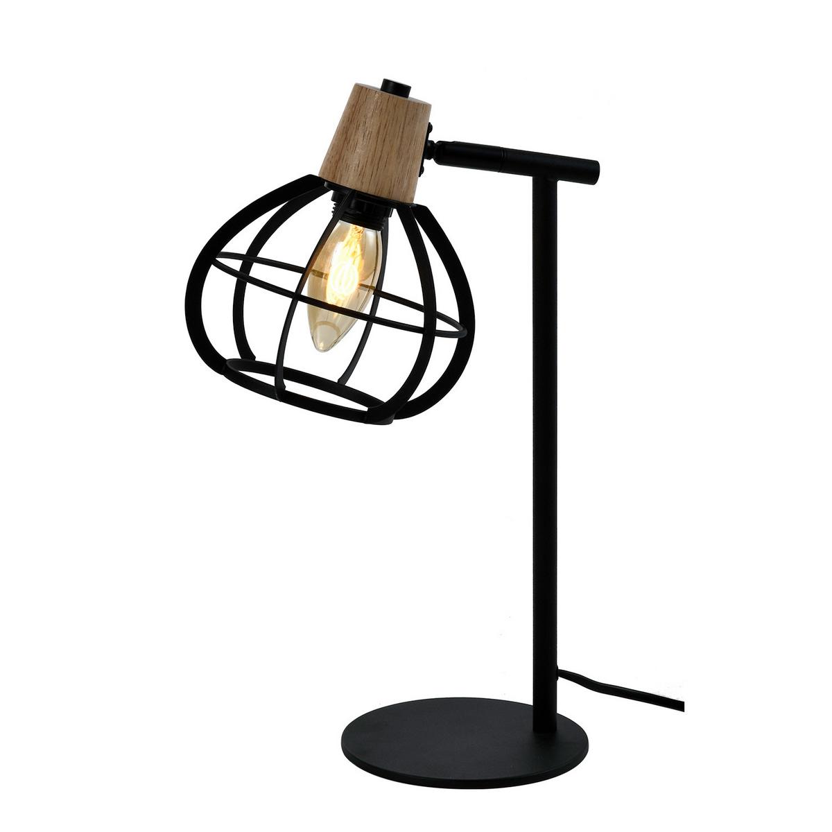 Tischleuchte Schwarz Akaziefarben L: 22 cm - Schwarz/Akaziefarben, Design, Holz/Metall (22/13/38cm)