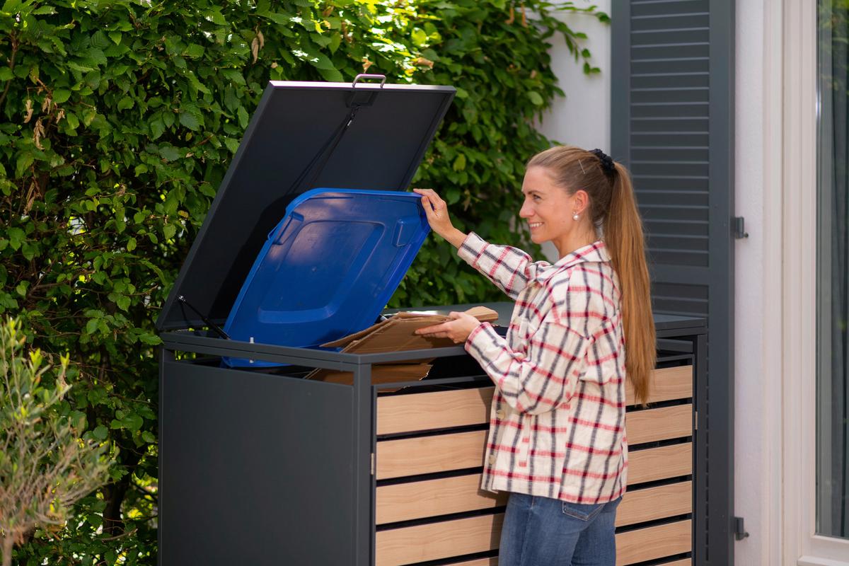 Mülltonnenbox Mülltonnenbox 2-Fach 240 Liter - Anthrazit/Naturfarben, Basics, Metall (80/116/132cm)