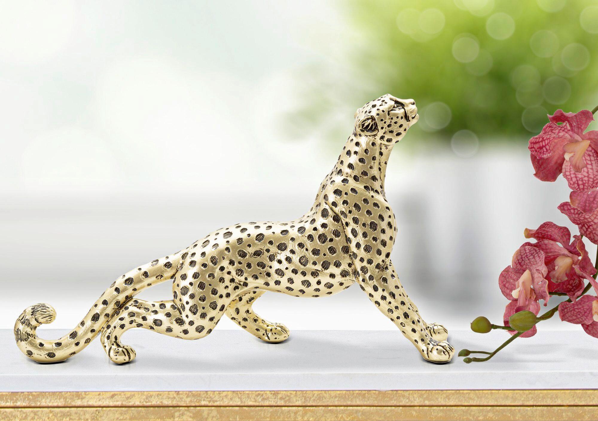 Skulptur Leopart Point Seat Goldfarben, Schwarz, B: 33 cm - Goldfarben/Schwarz, Basics, Kunststoff (33/19.5/7.7cm)