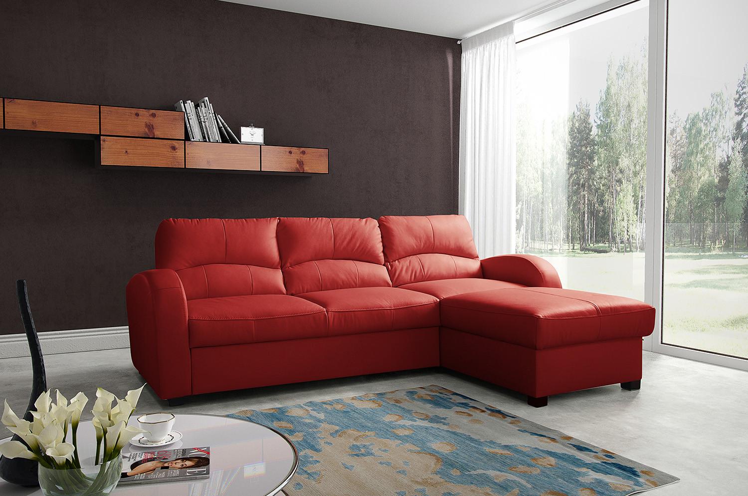 Ecksofa Tilo Rot S: 227 cm - Rot/Schwarz, Design, Leder/Textil (227/168cm) - Livetastic