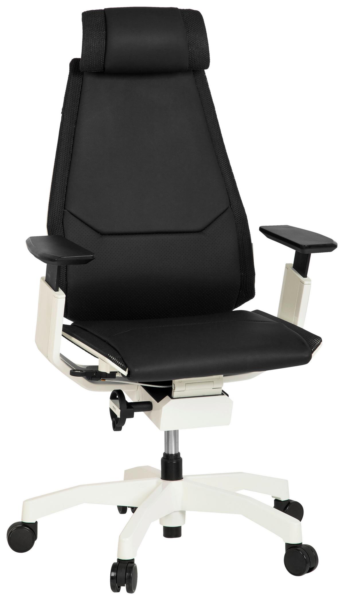 Drehstuhl Genidia  Pro White Echtleder Schwarz Bis 120kg - Schwarz/Weiß, MODERN, Leder/Kunststoff (57/119/46cm) - MID.YOU