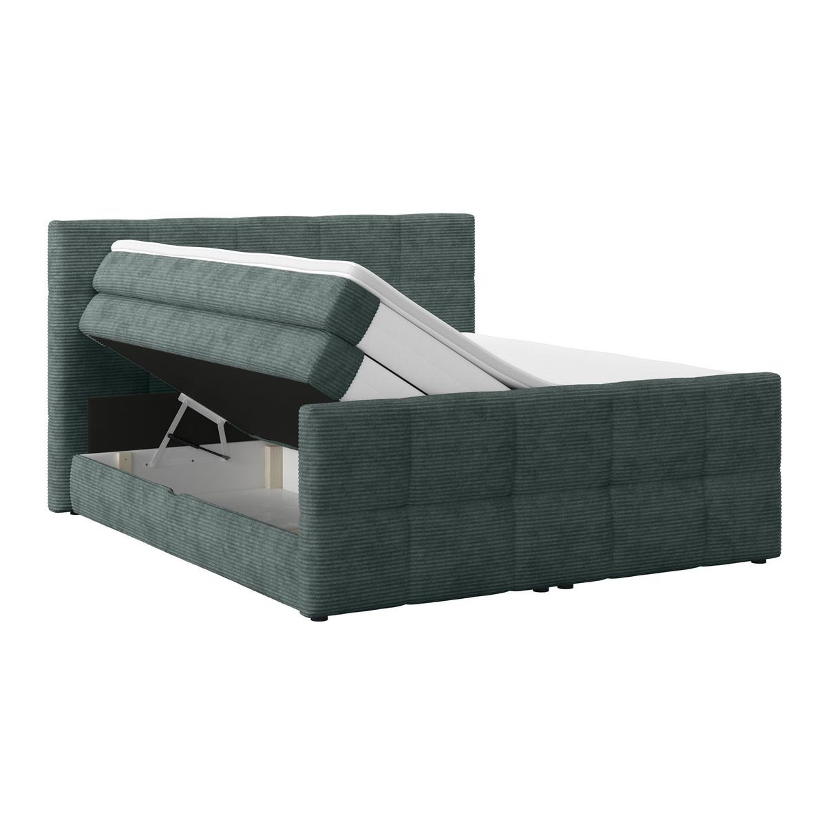 Boxspringbett mit Topper und Bettkasten 160x200 Medino - Blaugrau, KONVENTIONELL, Holz/Holzwerkstoff (160/200cm)