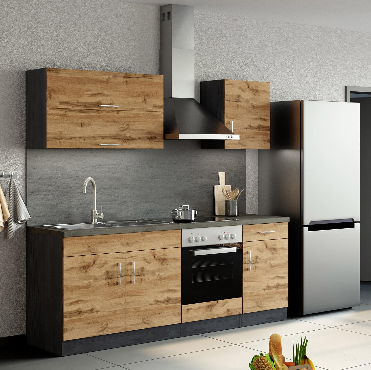 Küchenzeile Sorrento ohne Geräte B: 210 cm Eichefarben - Schieferfarben/Eiche Wotan, MODERN, Holzwerkstoff (210cm) - Held
