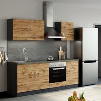 Küchenzeile Sorrento ohne Geräte B: 210 cm Eichefarben - Schieferfarben/Eiche Wotan, MODERN, Holzwerkstoff (210cm) - Held