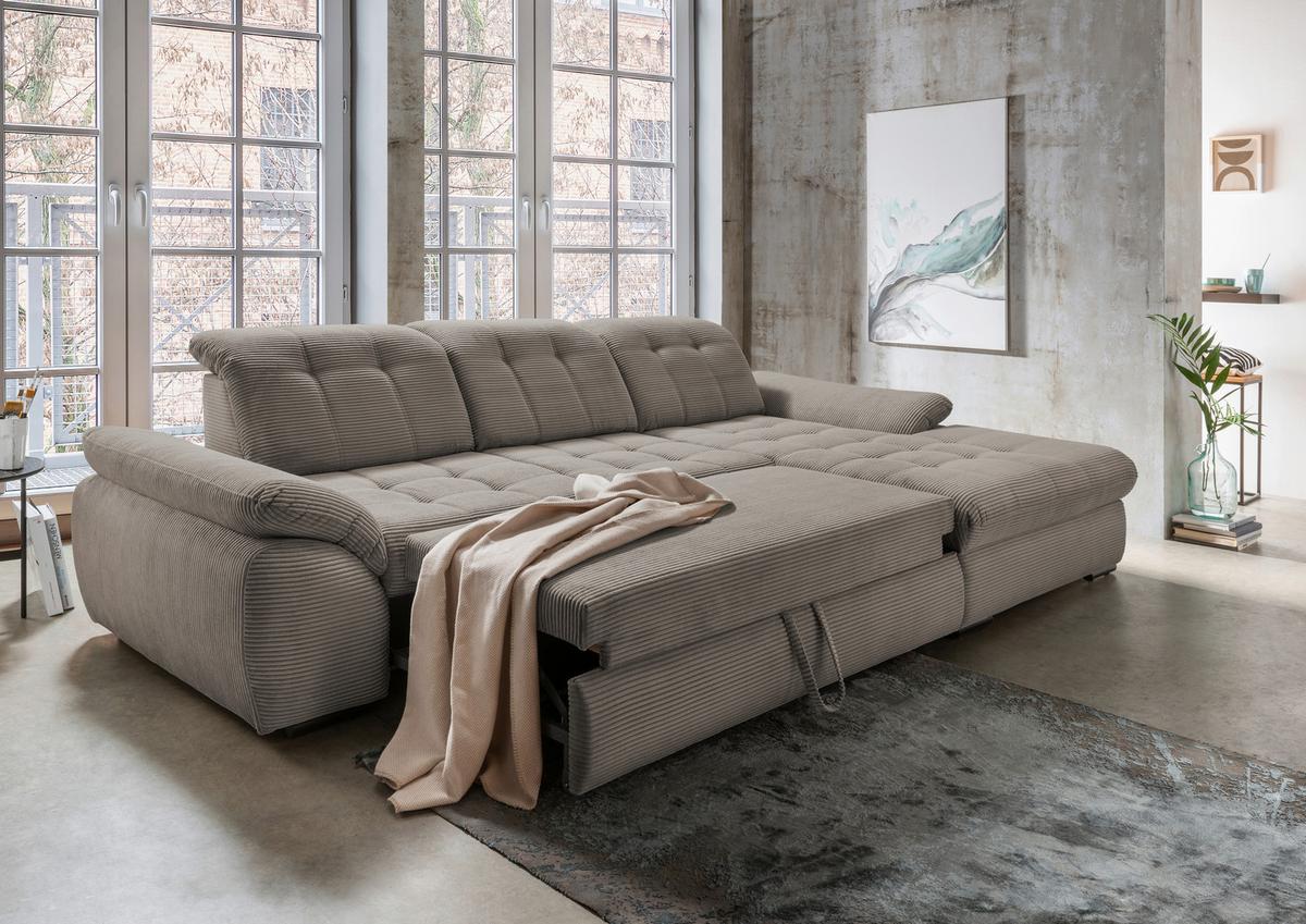 Ecksofa mit Bettkasten Rigatti Graubraun S: 314x184cm - Graubraun/Schwarz, MODERN, Textil (314/184cm) - Livetastic