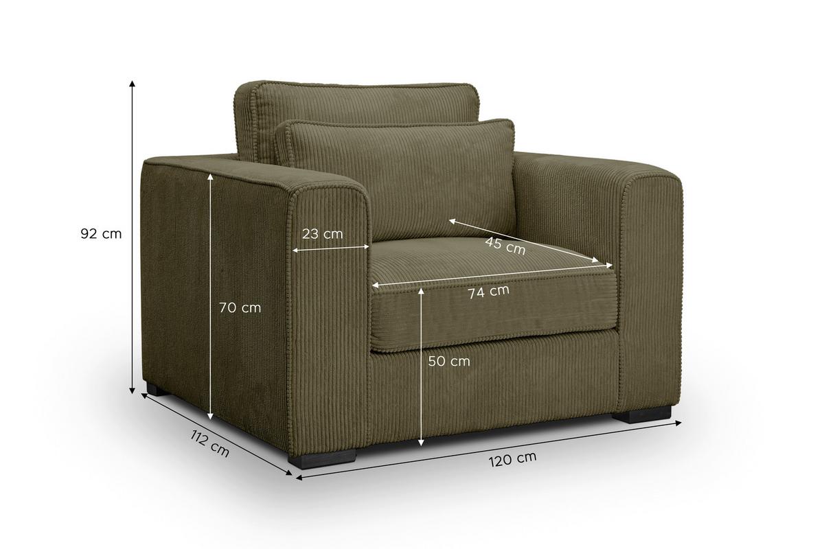 1,5-Sitzer Almera Khaki B: 120cm - Khaki/Schwarz, Basics, Holz/Textil (120/92/112cm) - MID.YOU