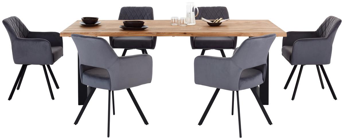 Étkezőasztal Wood 220 - natúr/fekete, Konventionell, fém/fa (220/75/100cm) - James Wood