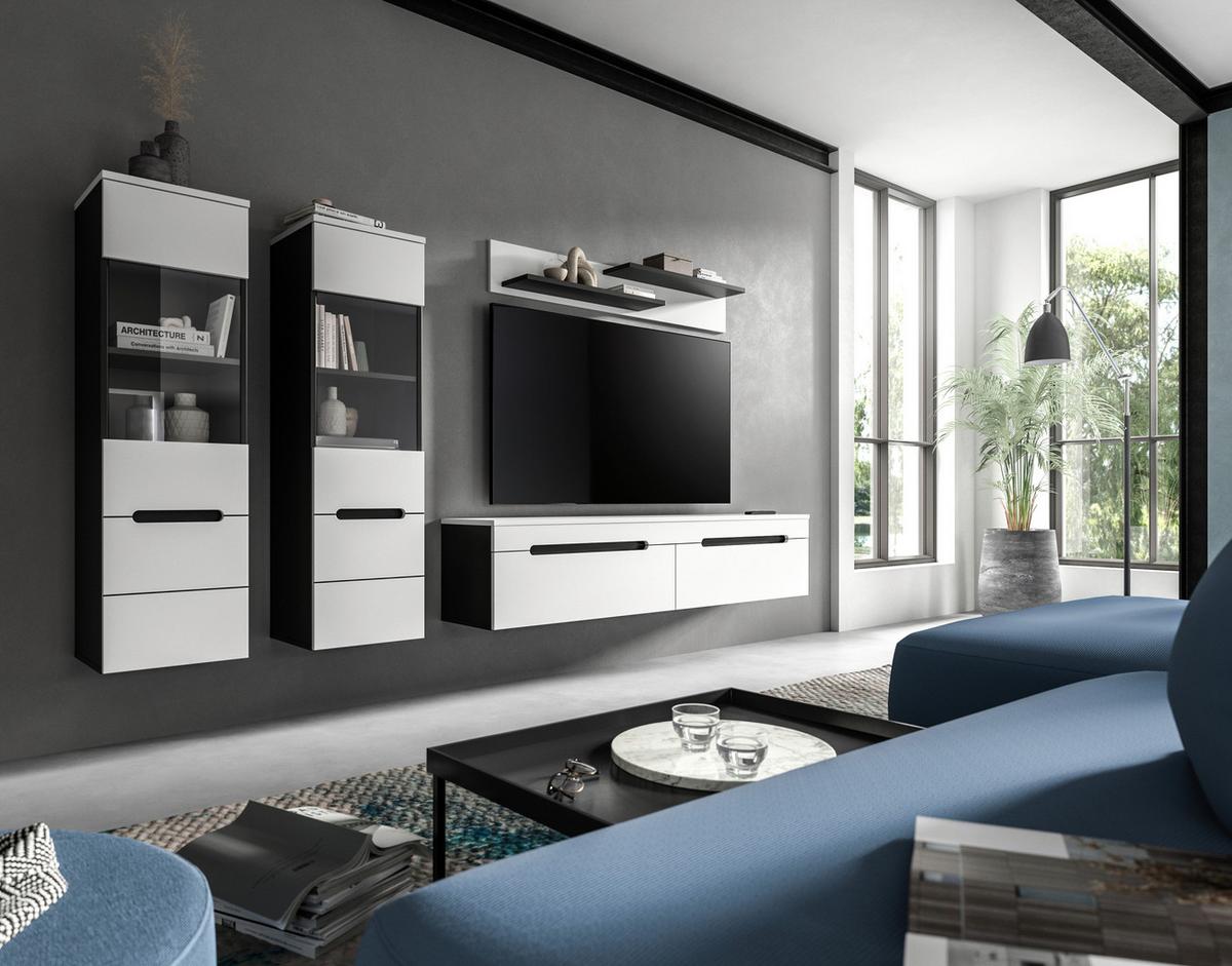 WOHNWAND Canu Weiß B: 272cm - Schwarz/Weiß, Design, Holzwerkstoff (272/141/33cm) - Livetastic