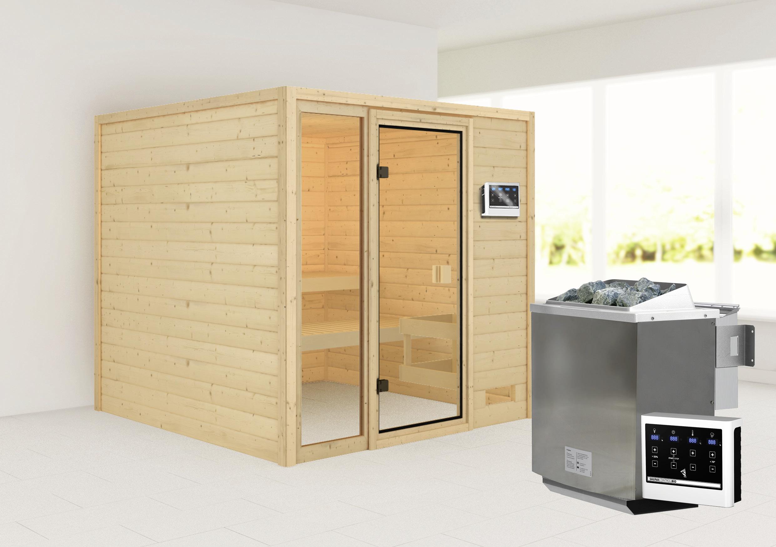 Sauna Marseille 3 mit Ext. Steuerung 196x187x196 cm - Naturfarben, Basics, Holz (196/187/196cm) - Karibu