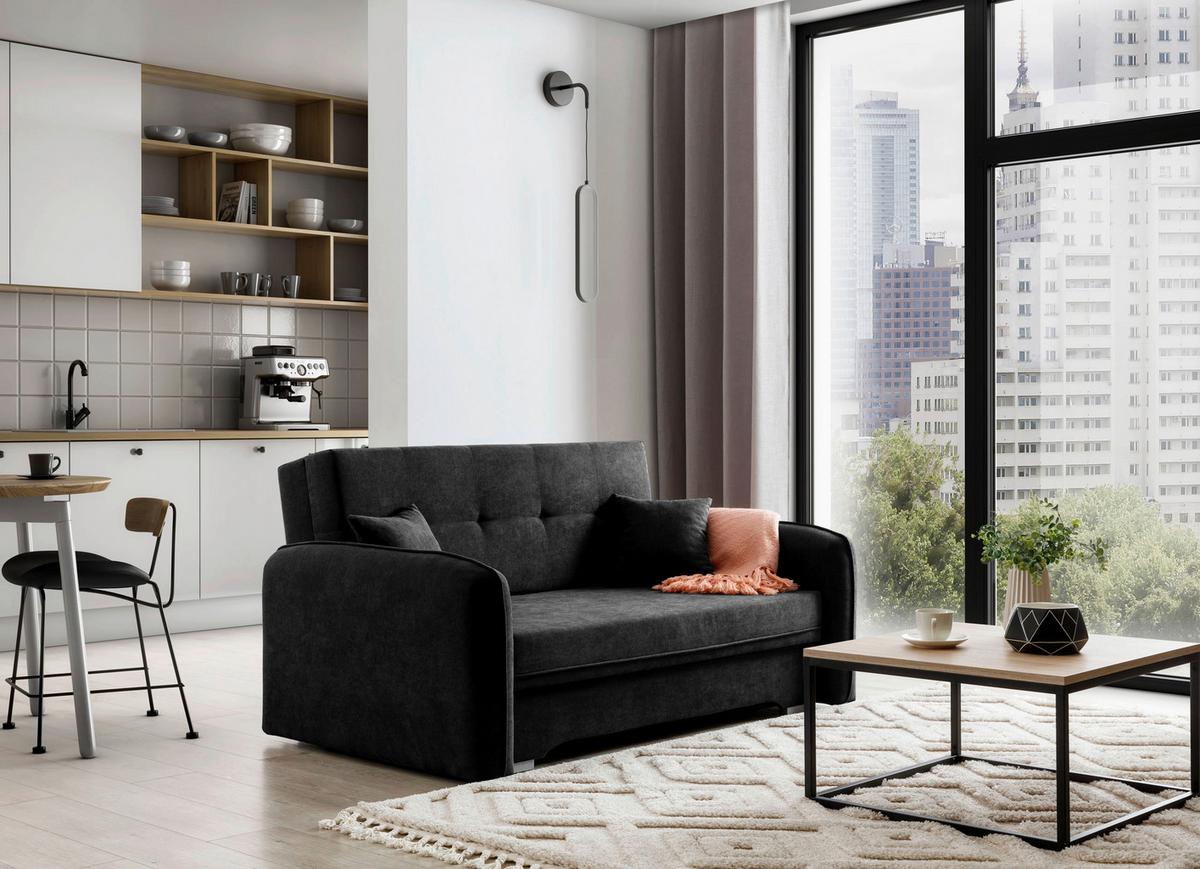 Schlafsofa Laine Schwarz, B: 155 cm - Silberfarben/Schwarz, Design, Textil (155/105/75cm) - MID.YOU