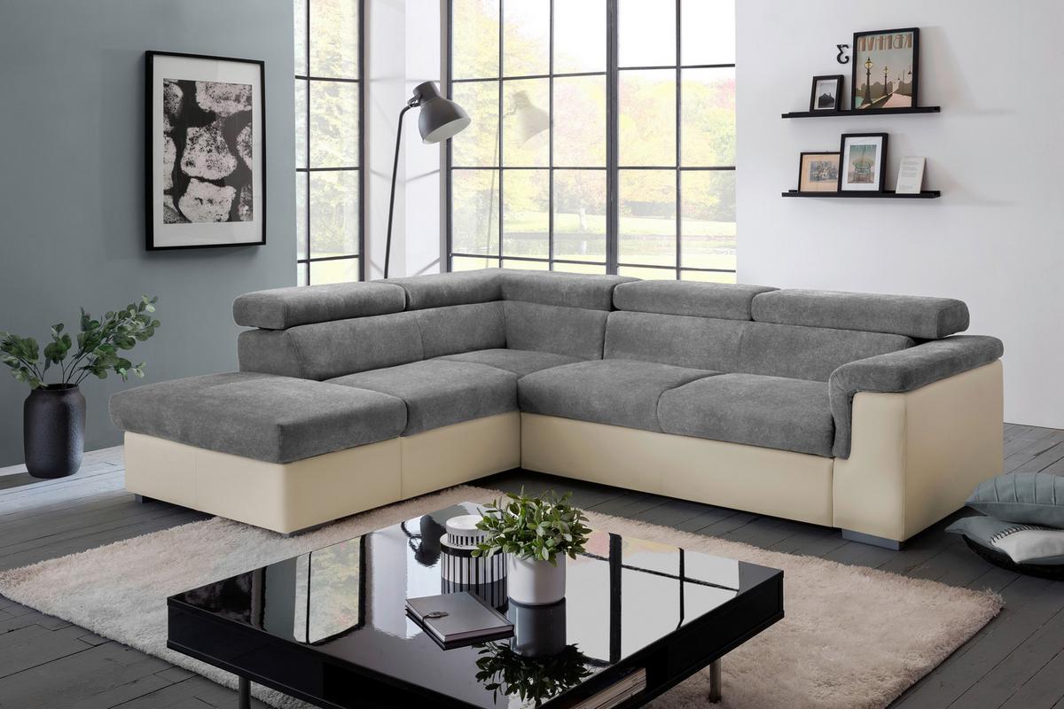 Sedací souprava MILLA antracitová/hnědá levý roh - antracitová/hnědá, Basics, dřevo/textil (217/252cm)