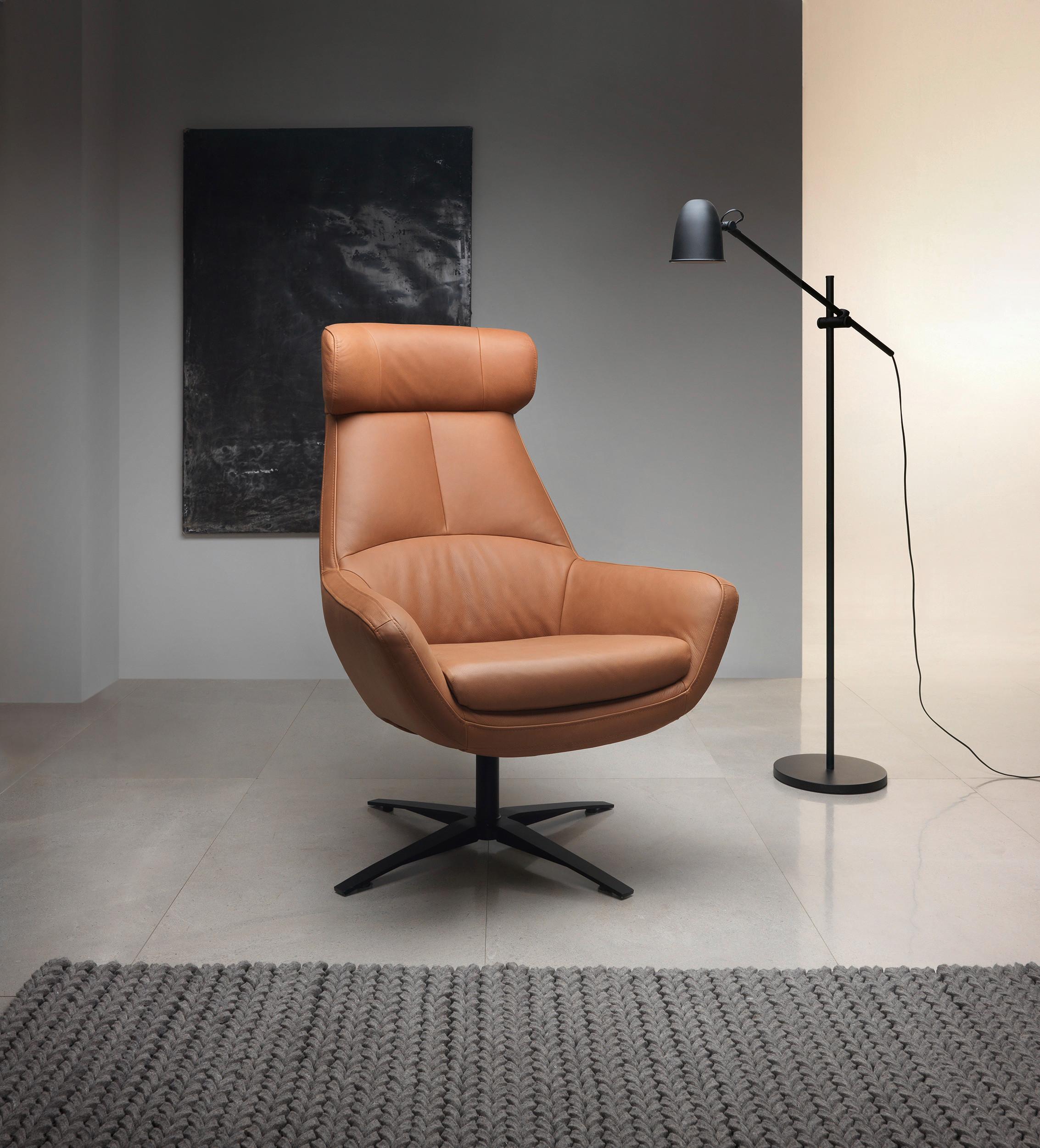 Sessel Be Organic - Cognac/Schwarz, MODERN, Leder (81/112/83cm) - Trendmanufaktur