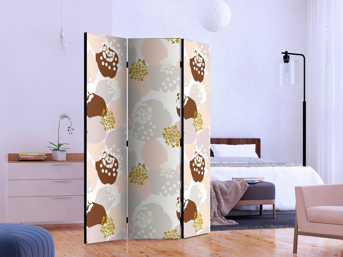 Paravent Braun Weiß B: 135 Cm - Braun/Weiß, Basics, Holz/Textil (135/172/3cm) - artgeist