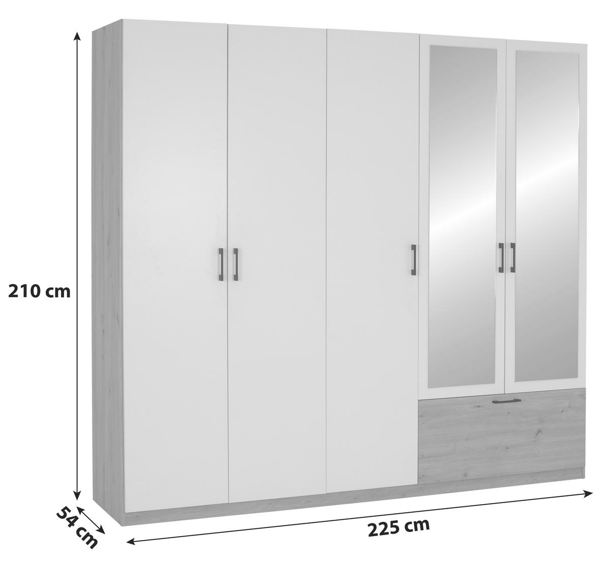 Nyílóajtós Szekrény Mila 225/210 Cm - Artisan tölgy/fehér, Konventionell, faalapú anyag/Üveg (225/210/54cm)