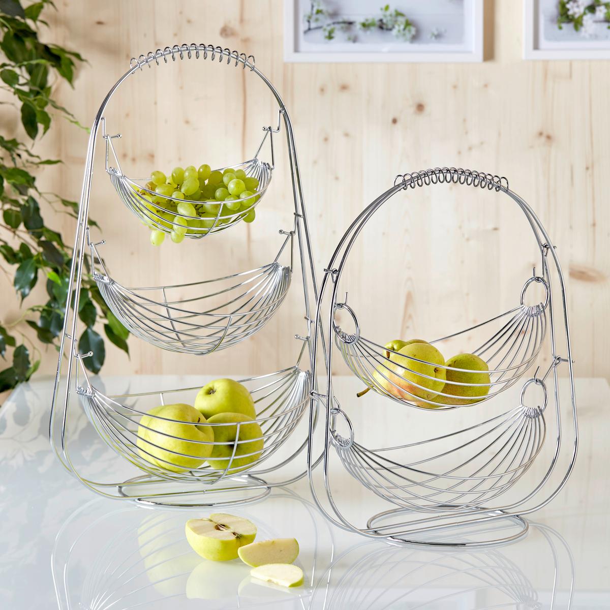 Obstkorb aus Stahl Anton H: ca. 42 cm Mit 2 Körbe - Chromfarben, KONVENTIONELL, Metall (36/20,5/42cm) - Luca Bessoni