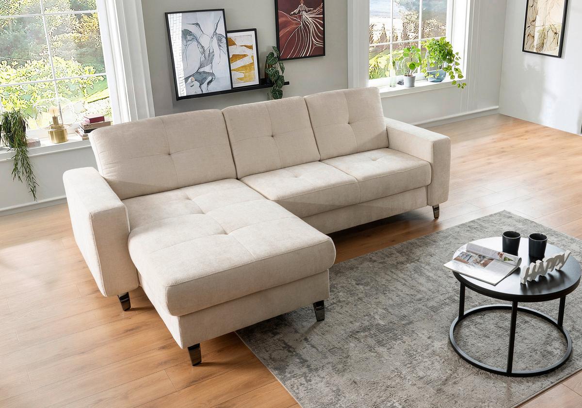 Ecksofa Varese Naturfarben, B: 164 Cm - Beige/Schwarz, KONVENTIONELL, Textil (164/239cm) - James Wood