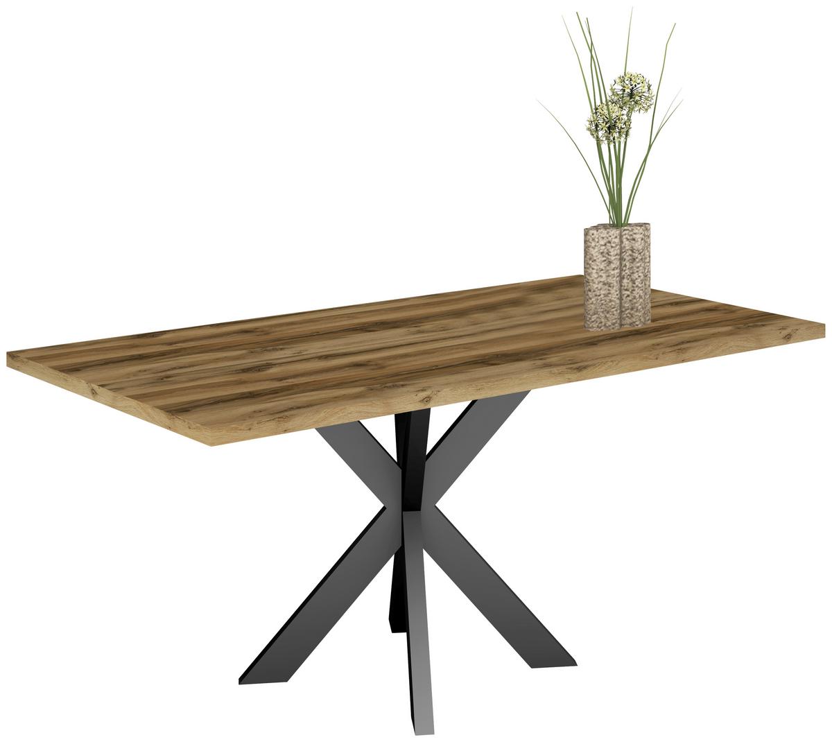 Esstisch Alex Schwarz, Plankeneiche - Plankeneiche/Schwarz, MODERN, Holzwerkstoff/Metall (140/90/78cm) - Livetastic