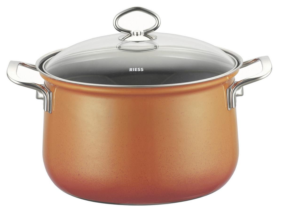 Kochtopfset 7-Tlg. Emaill inkl. Pfanne - Orange, Basics, Glas/Metall (48,5/28,5/24cm) - Riess