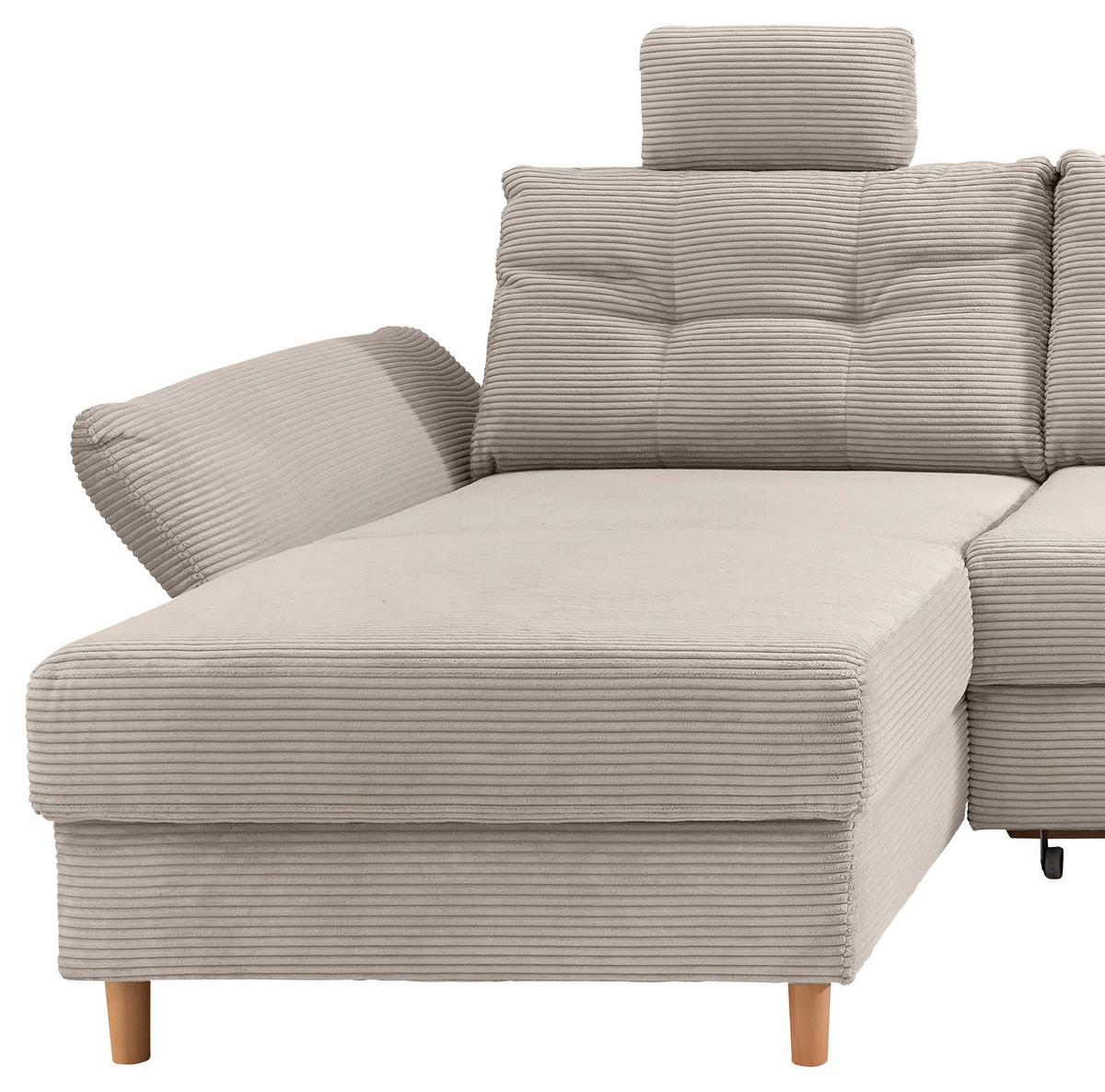 Wohnlandschaft Brizzini mit Schlaffunktion, Beige - Beige/Naturfarben, MODERN, Textil (176/338-352/206cm) - Livetastic