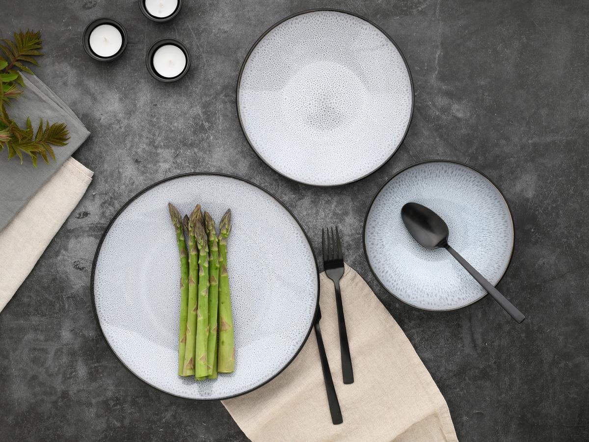 Tafelservice Malmö Schwarz, Grauweiß 12--Teilig - Grauweiß/Schwarz, Basics, Keramik - Creatable