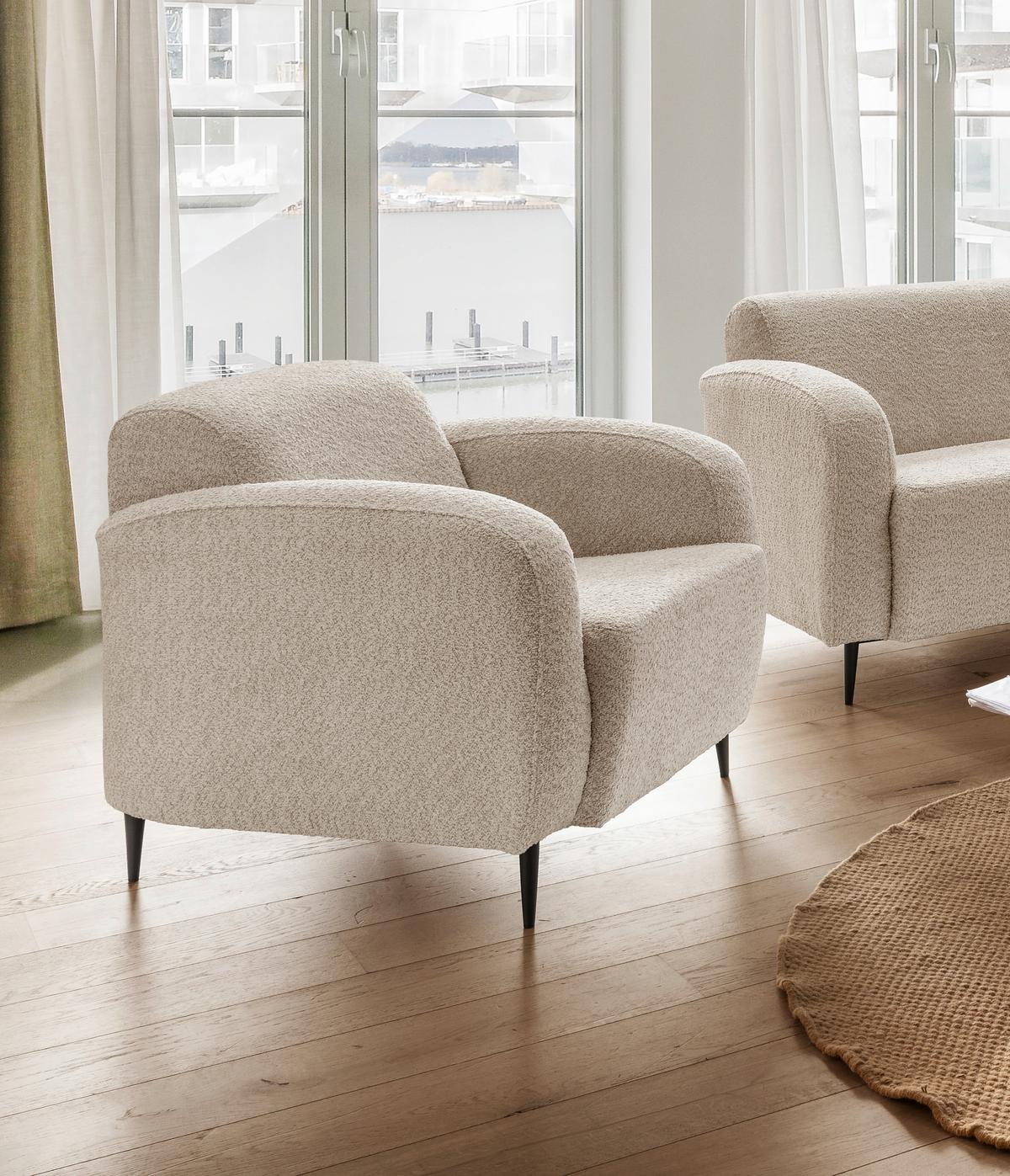 Sessel Marone Beige B: 85 cm - Beige/Schwarz, MODERN, Textil (85/76/90cm) - Livetastic