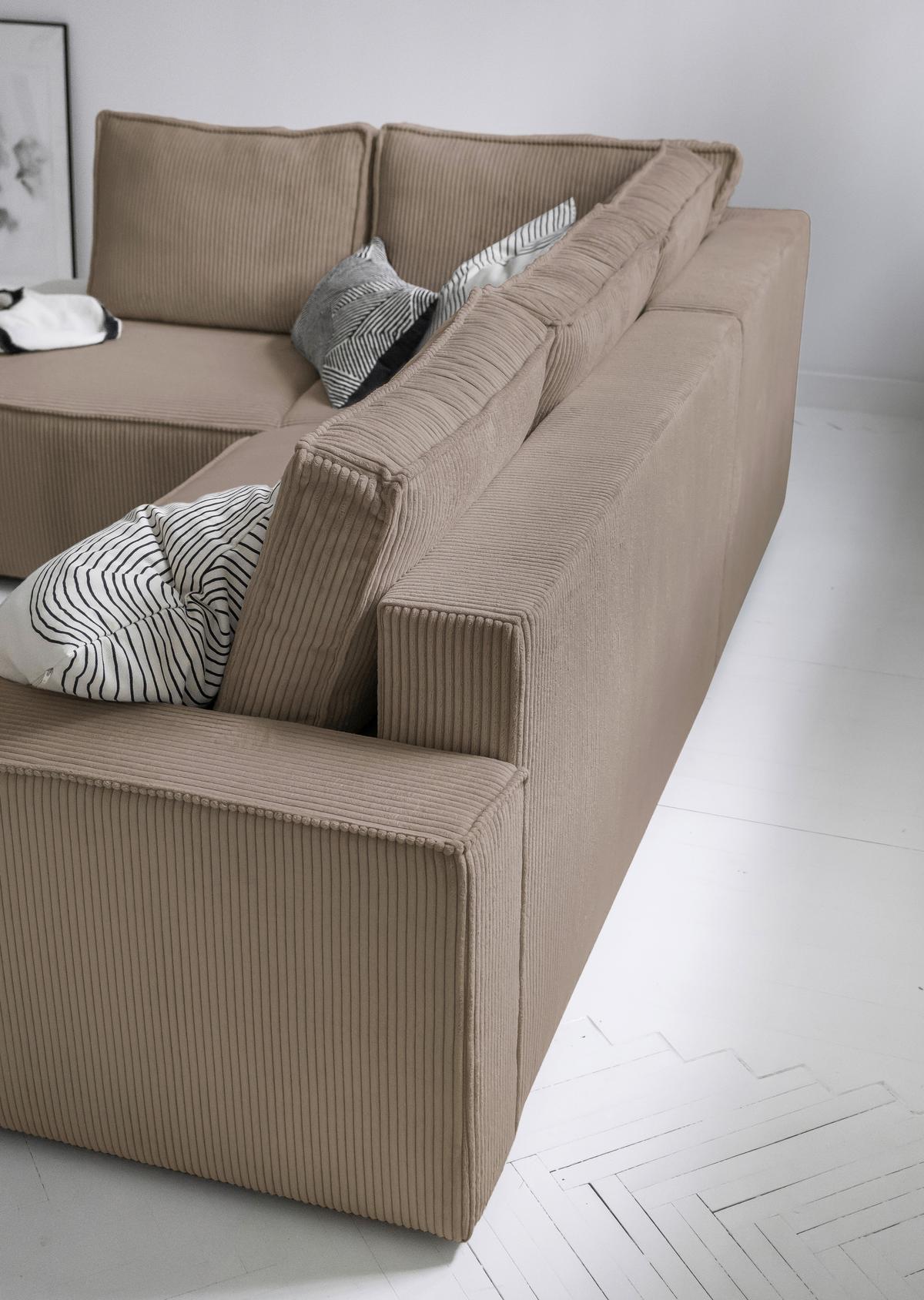 Sedačka OLIVER, levá, šedohnédá barva - černá/šedohnědá, Design, textil/plast (194/247cm) - MID.YOU