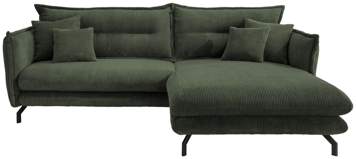Ecksofa Lava Grün S: 255/180 cm - Schwarz/Grün, MODERN, Textil (255/180cm) - Livetastic