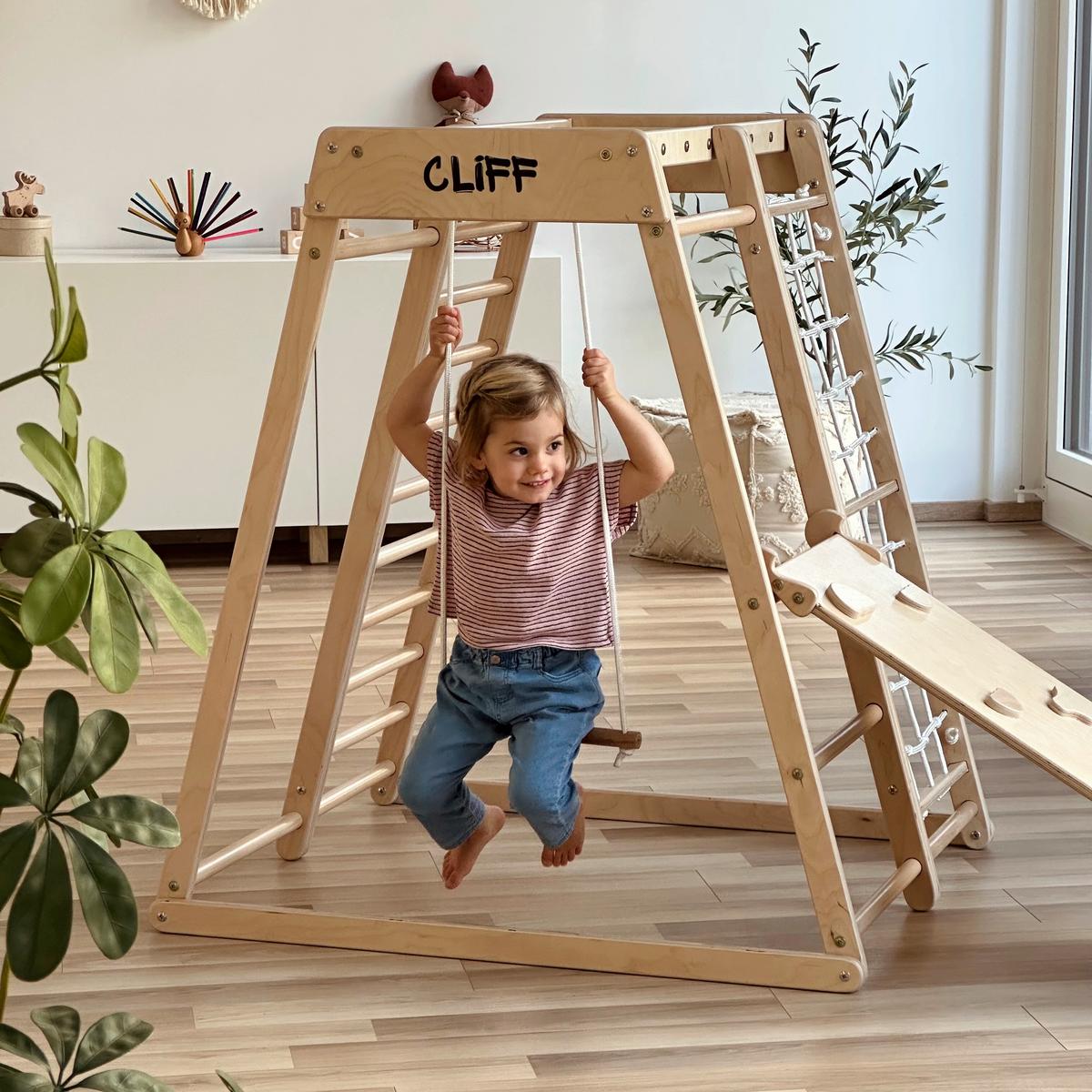 platzsparendes Klettergerüst natur - Birkefarben, Basics, Holz (84/105/113cm) - CLIFF