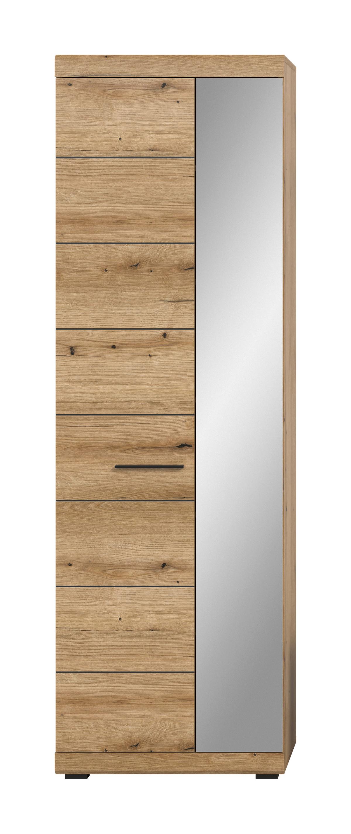 Garderobenschrank Scout Eiche Dunkel B: 62 Cm - Eiche dunkel/Silberfarben, Design, Glas/Holzwerkstoff (62/197/37cm) - Livetastic