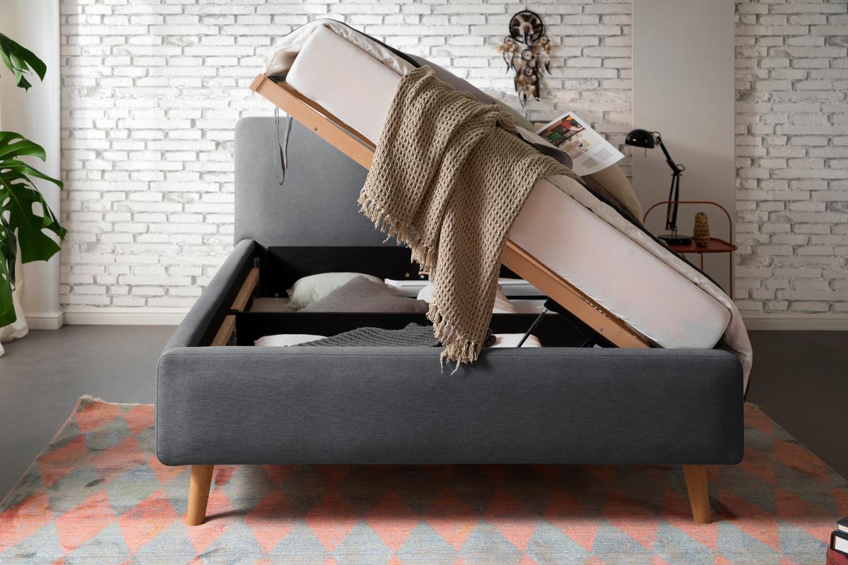 Polsterbett Mattis 140x200cm Anthrazit, Inkl. Bettkasten - Eichefarben/Anthrazit, Design, Holz/Textil (140/200cm) - Livetastic