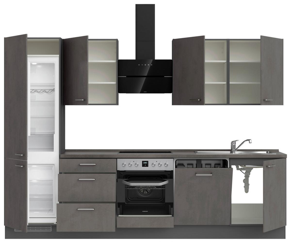 Kuchynská linka 300 cm, bridl.šedý betón/bridl.šedá - farba ušľachtilej ocele/bridlicová, Modern, kov/kompozitné drevo (300cm) - Nobilia