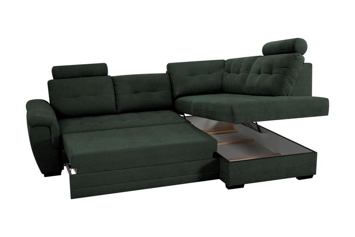 Rohová sedačka FALCO, pravá, tm.zelená žinylka,2x op.hlavy - černá/tmavě zelená, Konvenční, dřevo/kompozitní dřevo (251/183cm) - Ondega