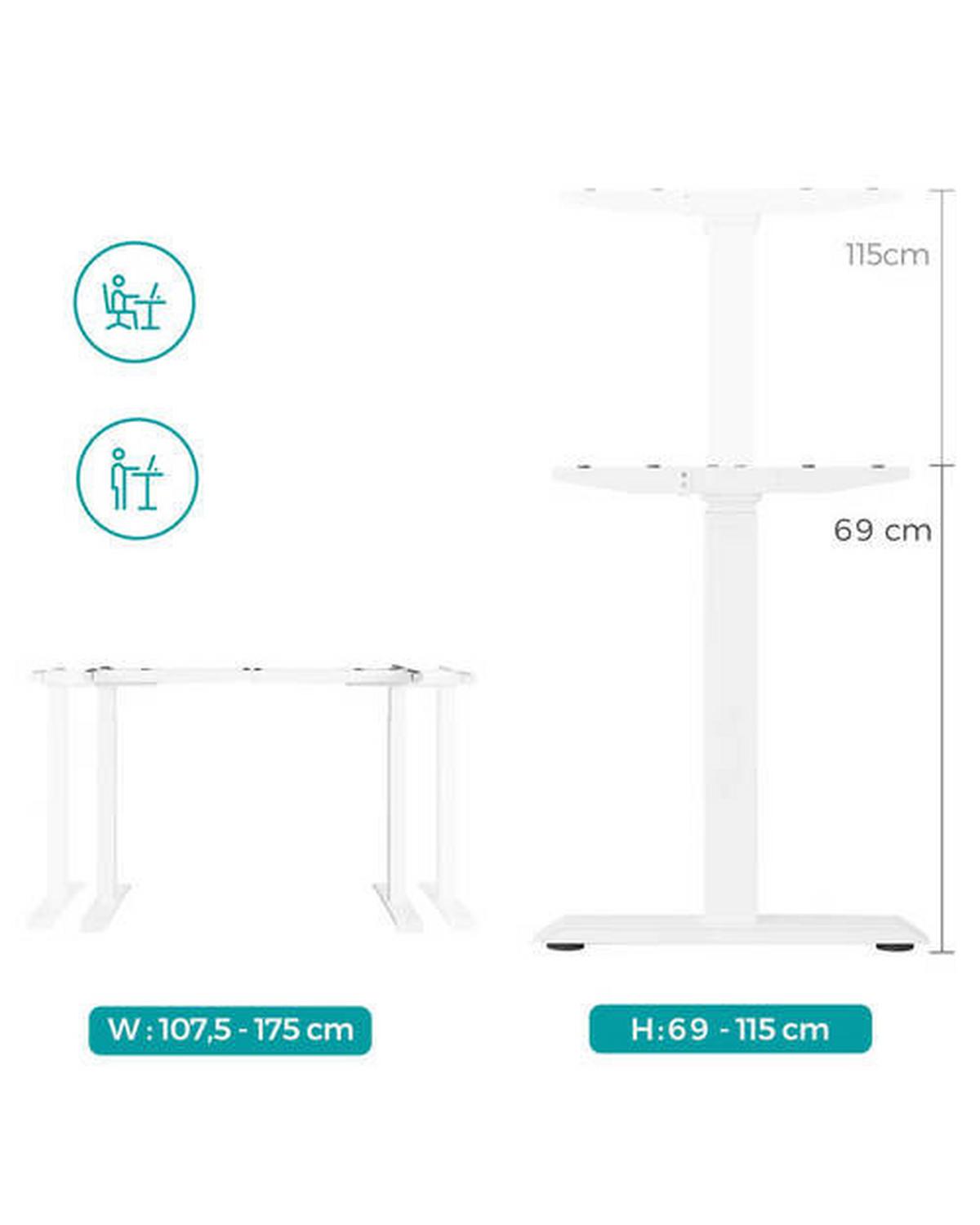 Schreibtischbeine Weiß B:107,5-175 Cm, H: 69-115 Cm - Weiß, Basics, Metall (107,5-175/69-115/60cm) - Boxxx