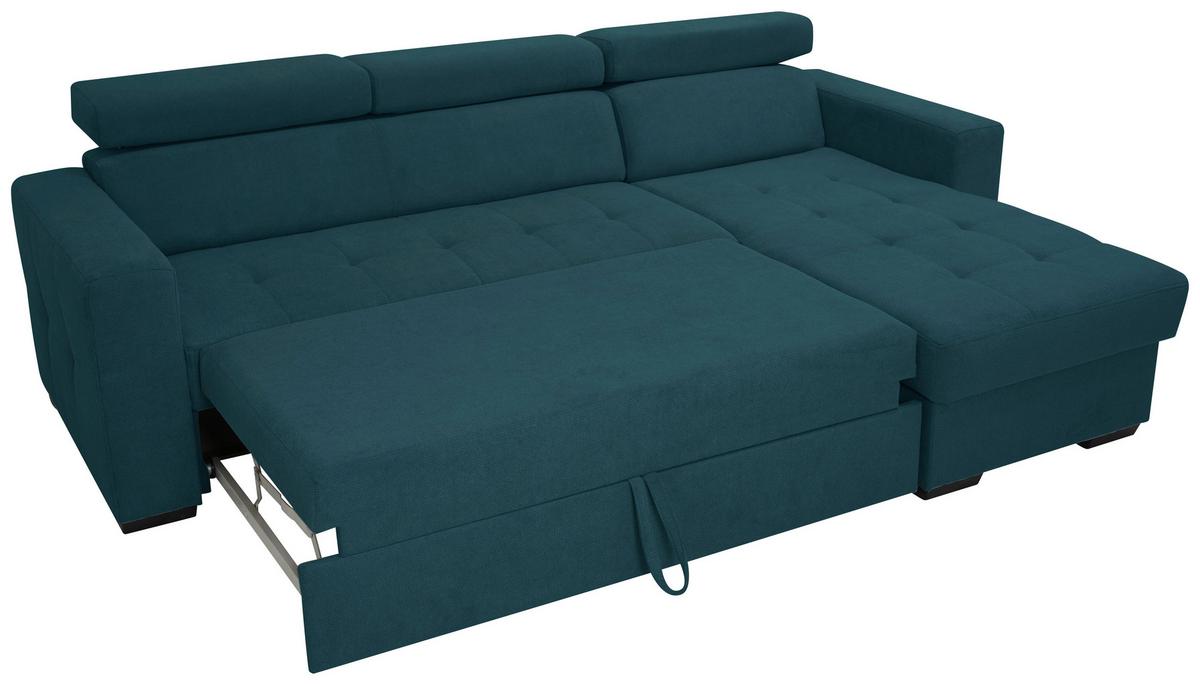 Rohová sedačka MARCO, obojstranná, petrolejový velúr - čierna/petrolejová, Konventionell, kov/drevo (238/78-94/170cm)