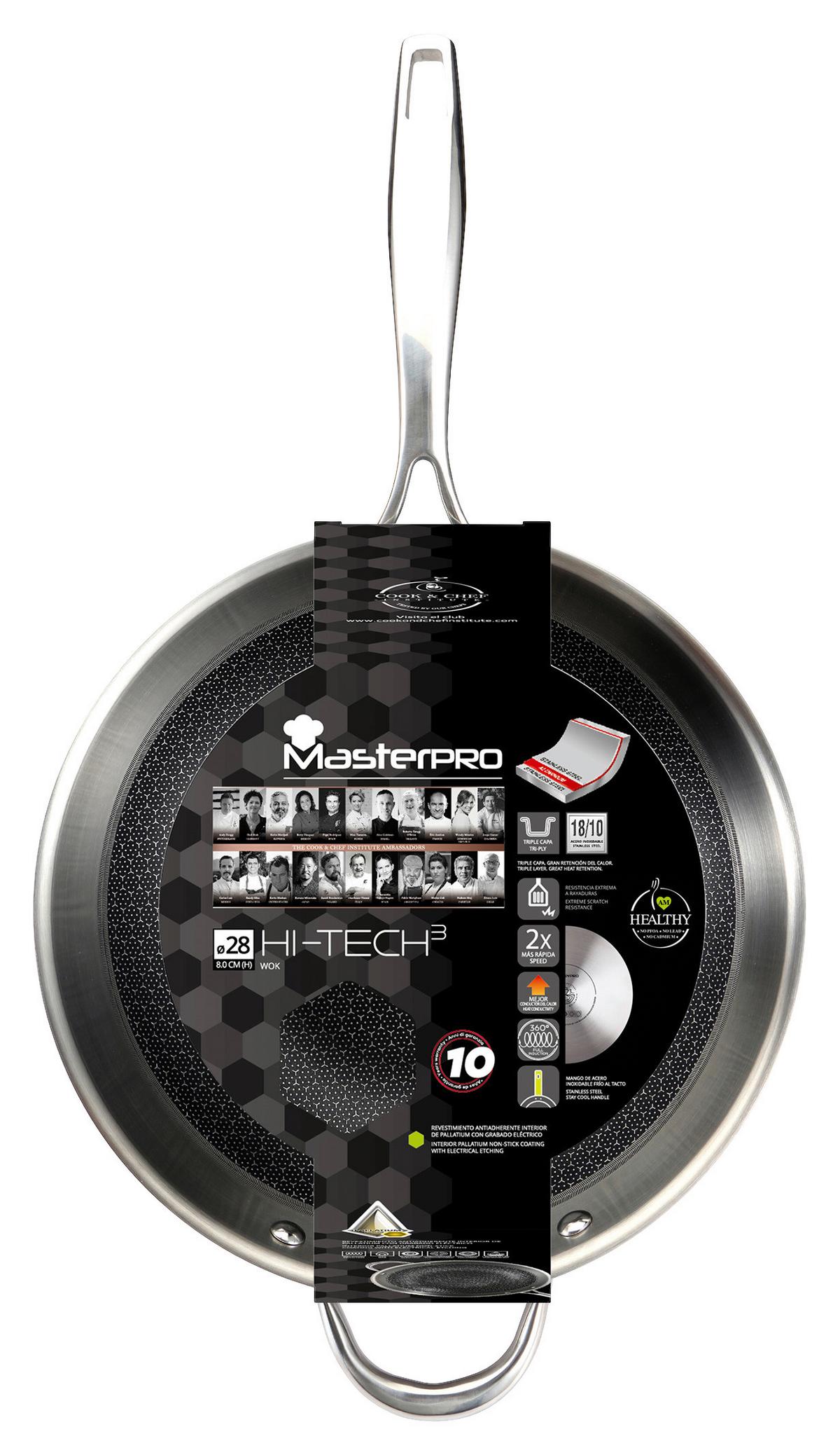 Wok Hi-Tech 3 Ø 53 cm Edelstahl Antihaftbeschichtet - Edelstahlfarben/Schwarz, Basics, Metall (53/29,5/9cm) - Masterpro