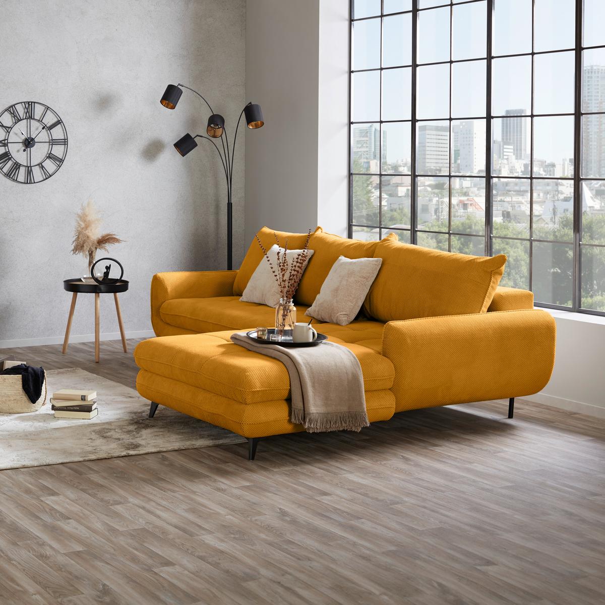 Ecksofa Wave - Senfgelb/Schwarz, MODERN, Holz/Textil (266/189cm)