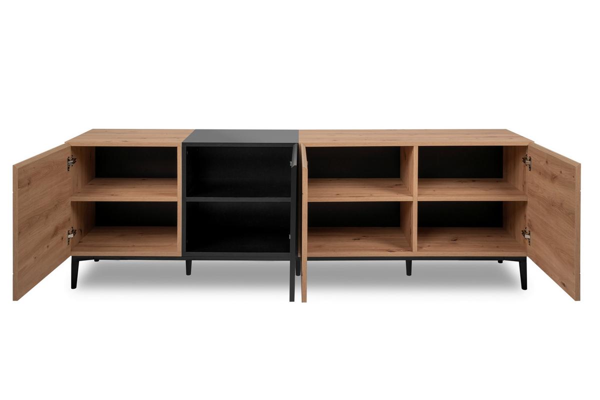 Sideboard Nola 200 Cm Schwarz/eiche Dekor - Eichefarben/Schwarz, KONVENTIONELL, Holzwerkstoff (200/65/42cm) - MID.YOU