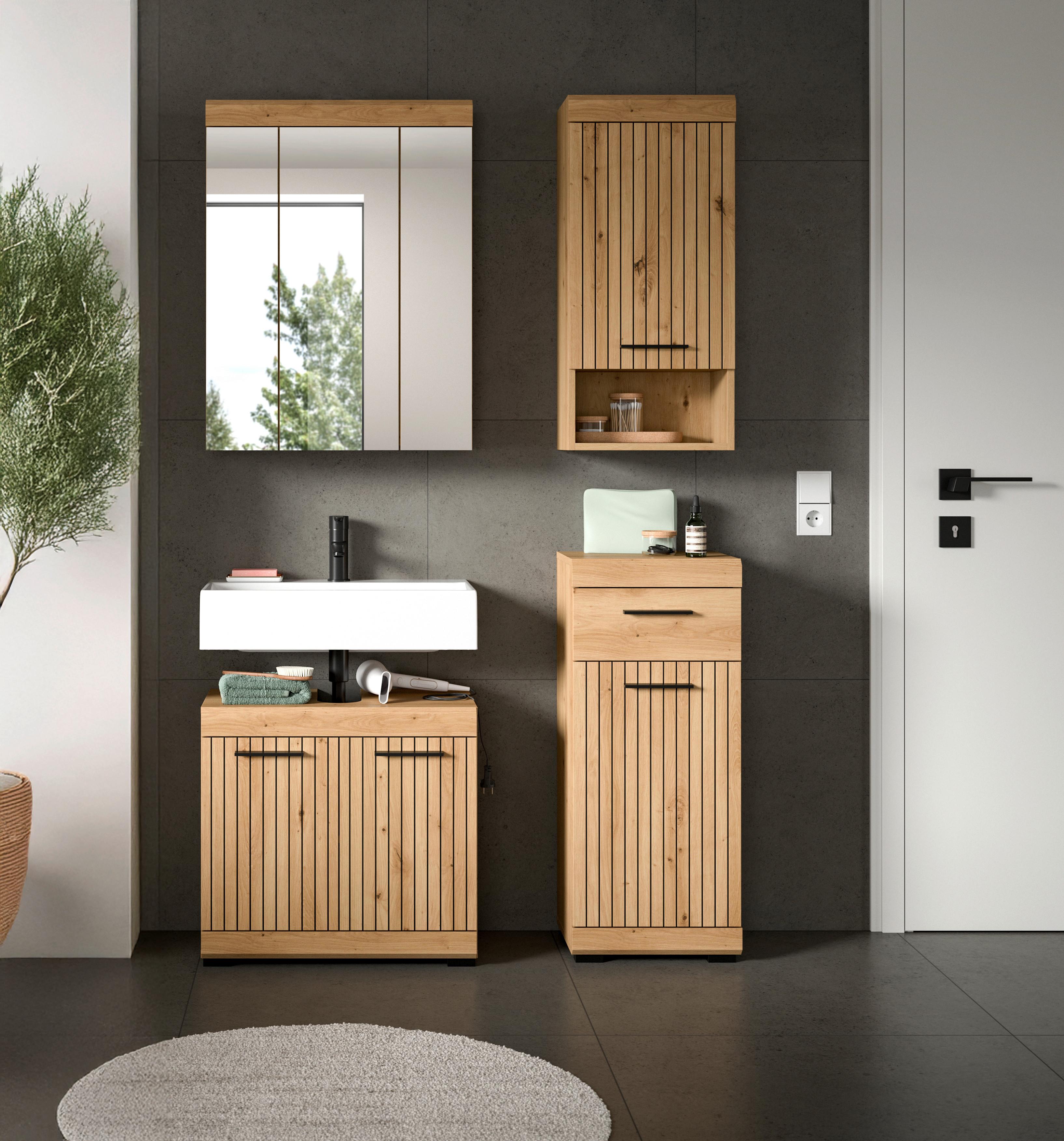 Badezimmer Scout Eiche Artisan Dekor B: 97cm - Schwarz/Eiche Artisan, Trend, Glas/Holzwerkstoff (97cm) - MID.YOU