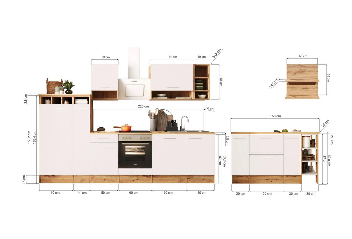 Küchenblock Hilde Küchenzeile 310 cm - Wildeiche/Grau, Design, Holzwerkstoff (310-150cm) - Respekta