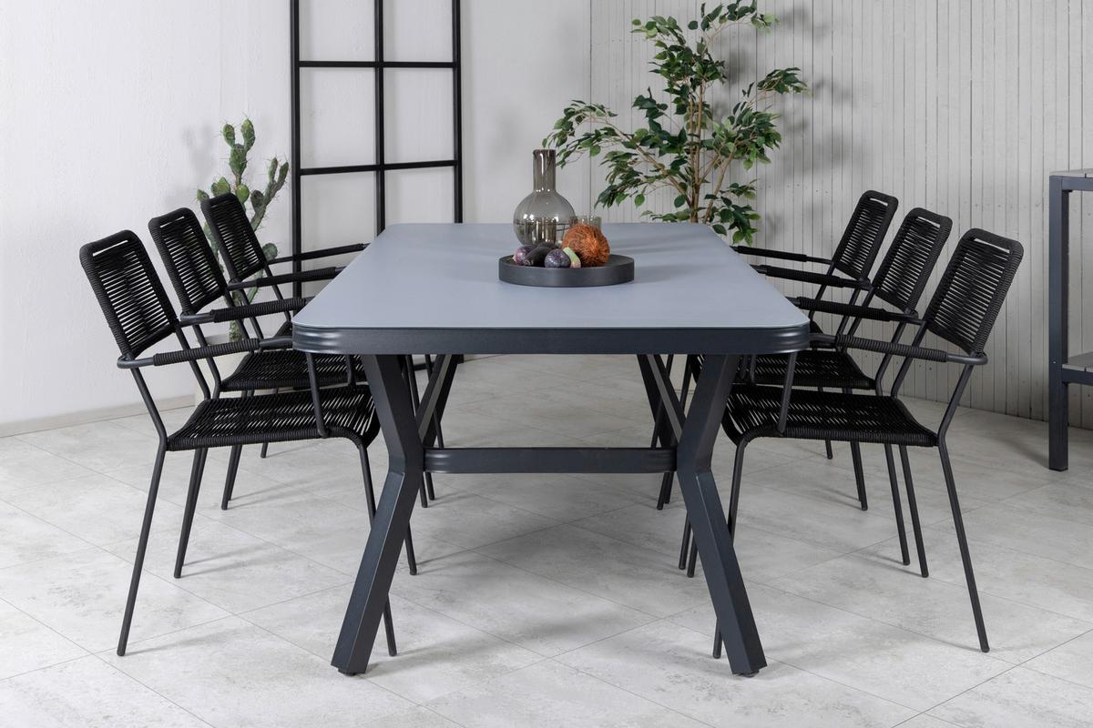Gartentisch Virya - Schwarz/Grau, KONVENTIONELL, Glas/Metall (200/100/74cm) - Gardenson