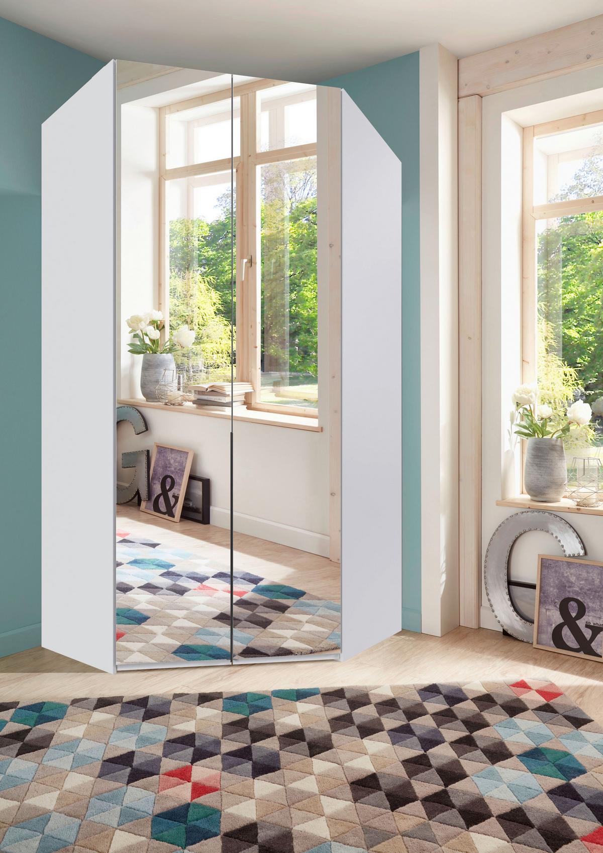 Eckkleiderschrank Ny A Black, Weiß B: 120 cm - Weiß, MODERN, Glas/Holzwerkstoff (120/236/120cm) - MID.YOU