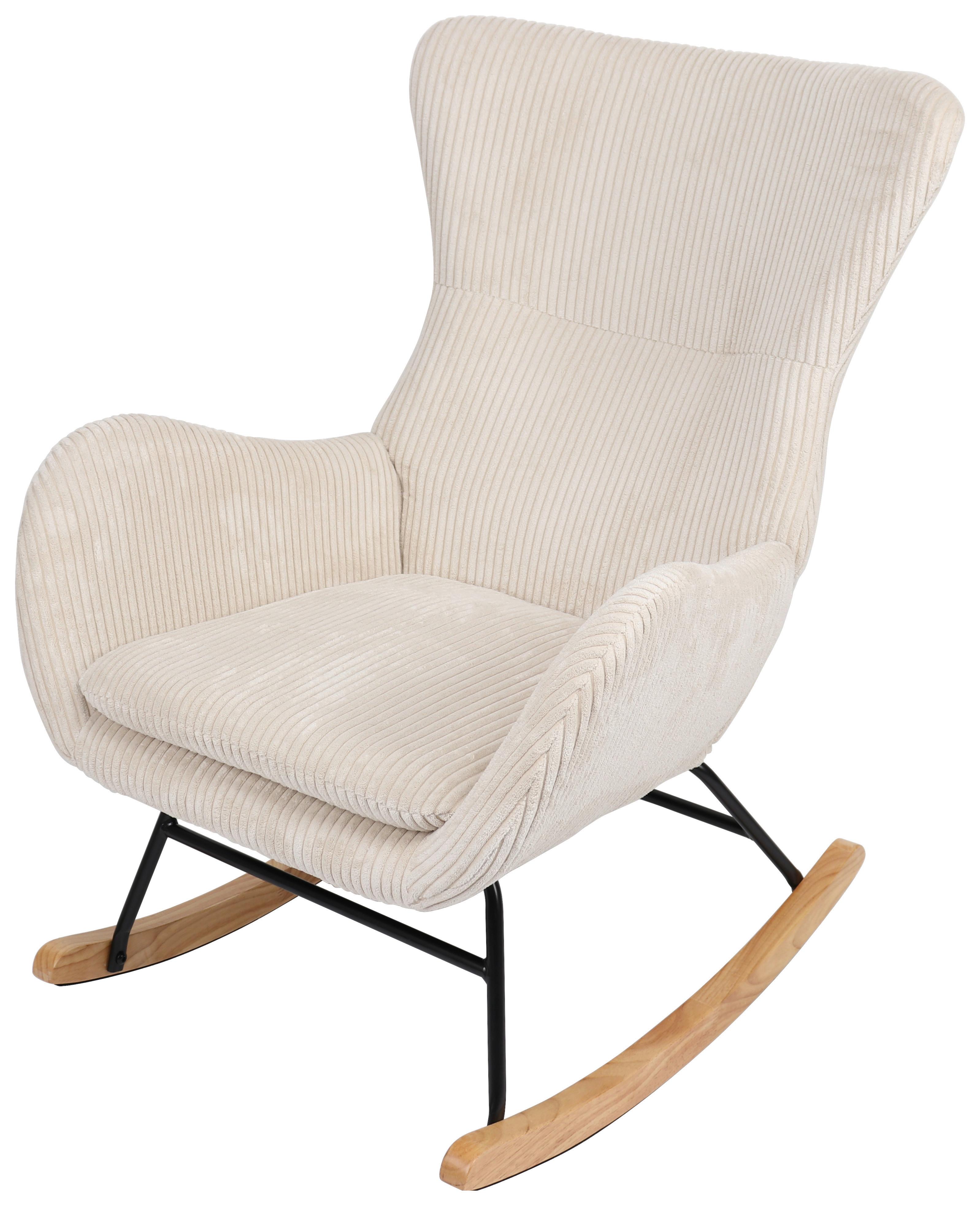 Schaukelstuhl mit Armlehnen Granny Stoffbezug Creme - Creme/Naturfarben, MODERN, Holz/Textil (67/92/85cm)