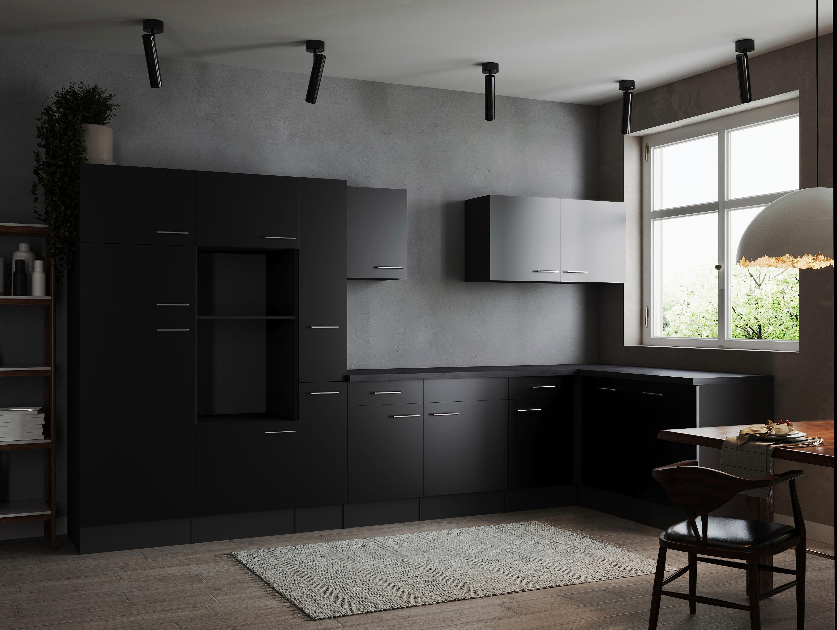 Eckküche Oliver Grau, Schwarz S: 370x172cm - Schwarz/Grau, Design, Holzwerkstoff (370/172cm) - Respekta