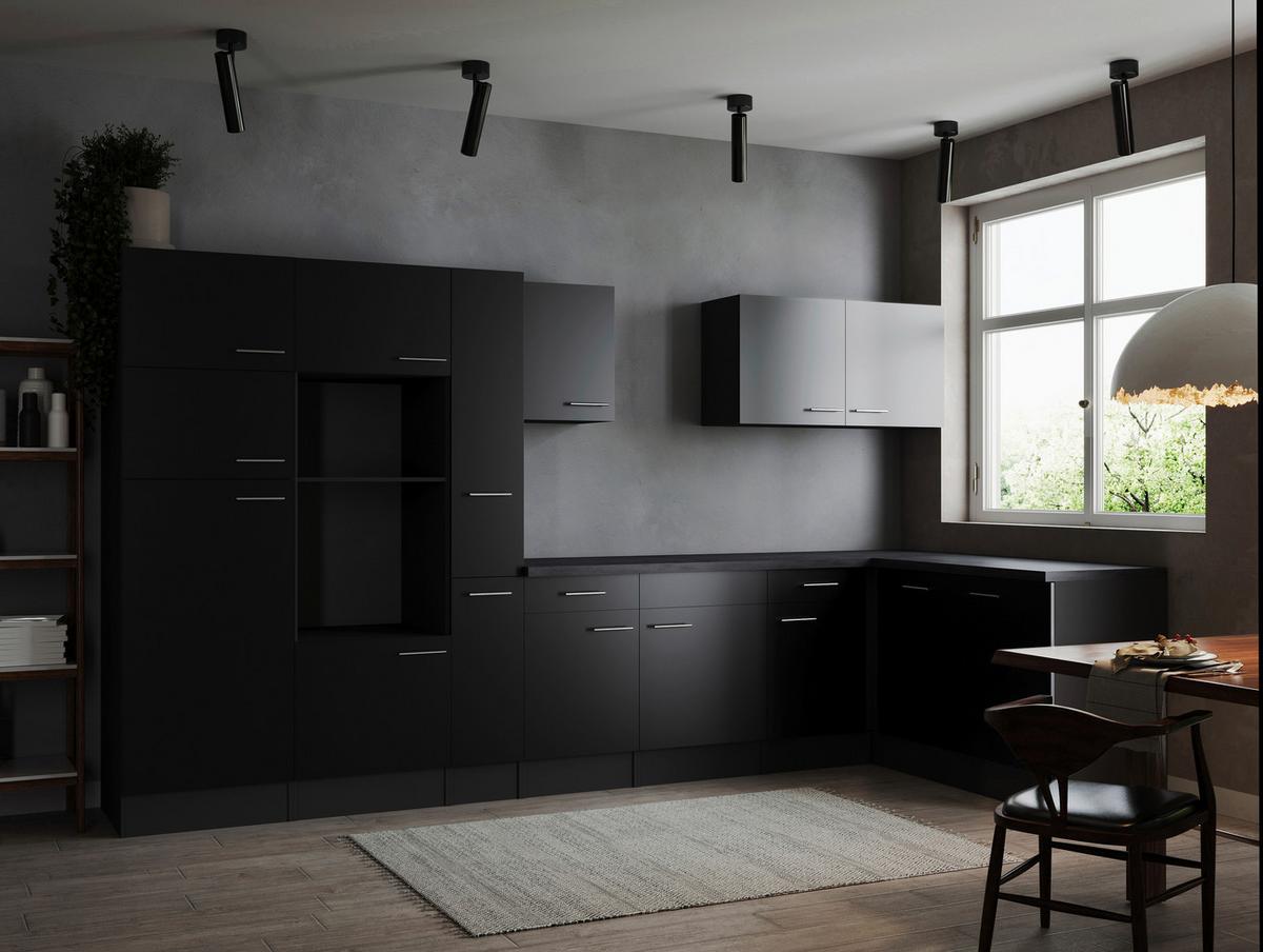 Eckküche Oliver Grau, Schwarz S: 370x172cm - Schwarz/Grau, Design, Holzwerkstoff (370/172cm) - Respekta