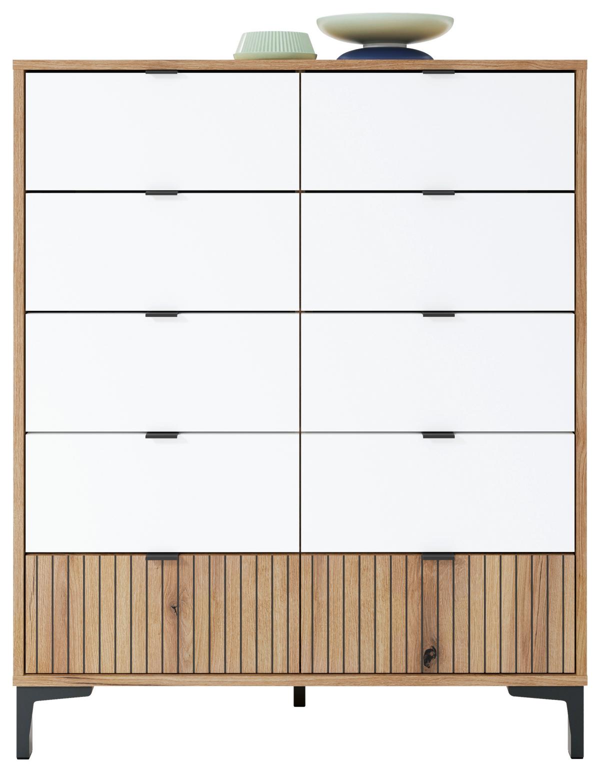 Kommode Ricko Eichefarben/Weiß B: 91,5 cm - Eichefarben/Schwarz, Trend, Holzwerkstoff (91,5/111,6/40cm)