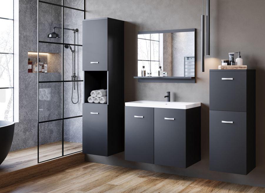 Badmöbel-Set 4-Tlg. Malo 140 cm Schwarz - Graphitfarben/Weiß, LIFESTYLE, Keramik/Holzwerkstoff (120cm) - P & B
