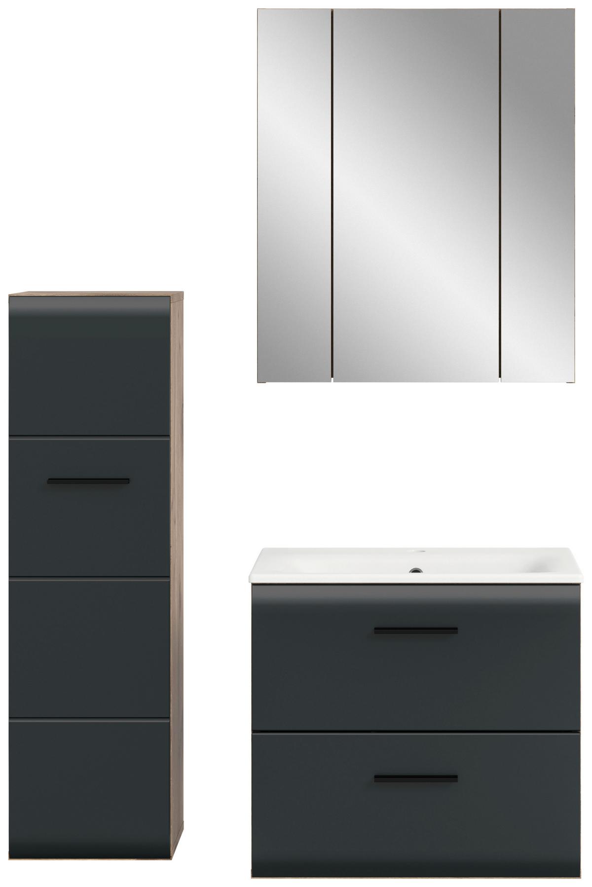 Koupelna Ice 3-dílná. černá/dub tmavý - bílá/černá, Basics, kompozitní dřevo/plast (90cm) - MID.YOU