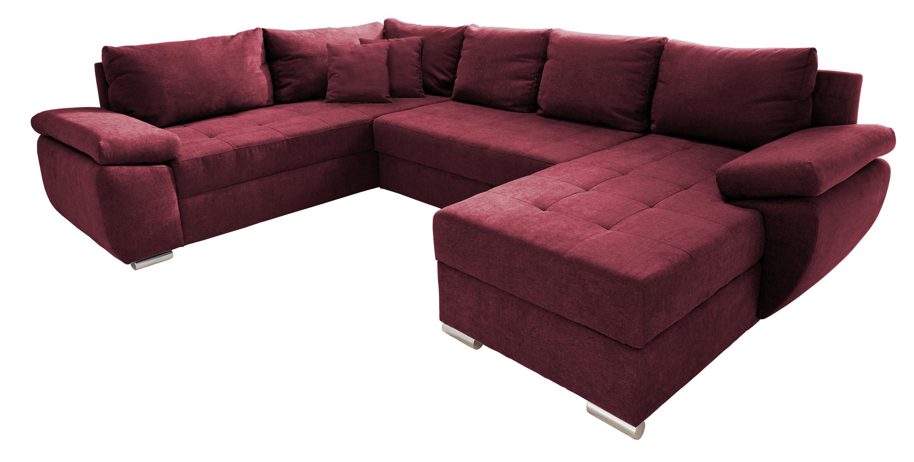 Wohnlandschaft Terana Mit Schlaffunktion, Beere - Chromfarben/Beere, KONVENTIONELL (219/305/157cm) - Livetastic