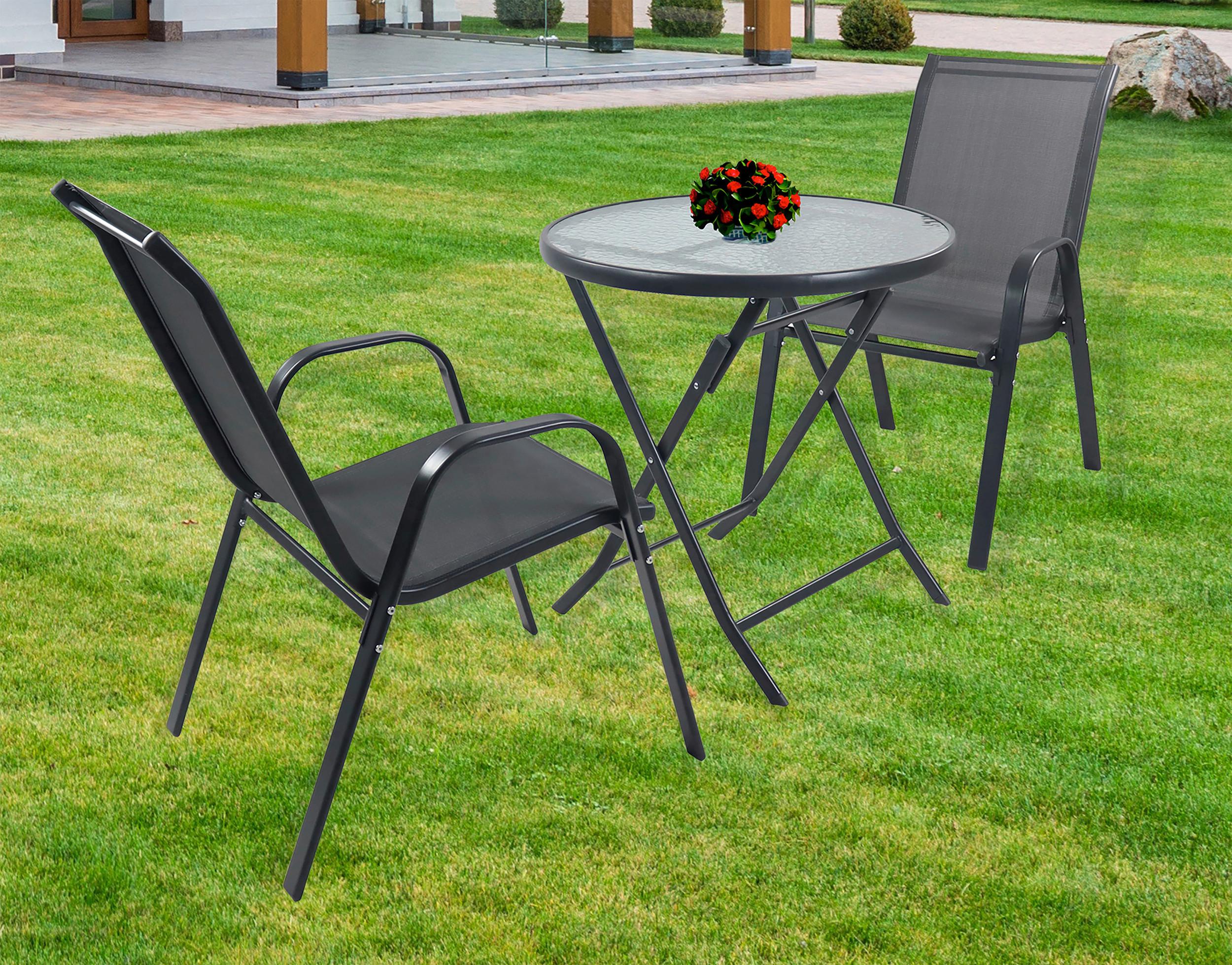 Gartenset Sonlas XL 3-teilig Anthrazit - Anthrazit, MODERN, Glas/Metall - MID.YOU